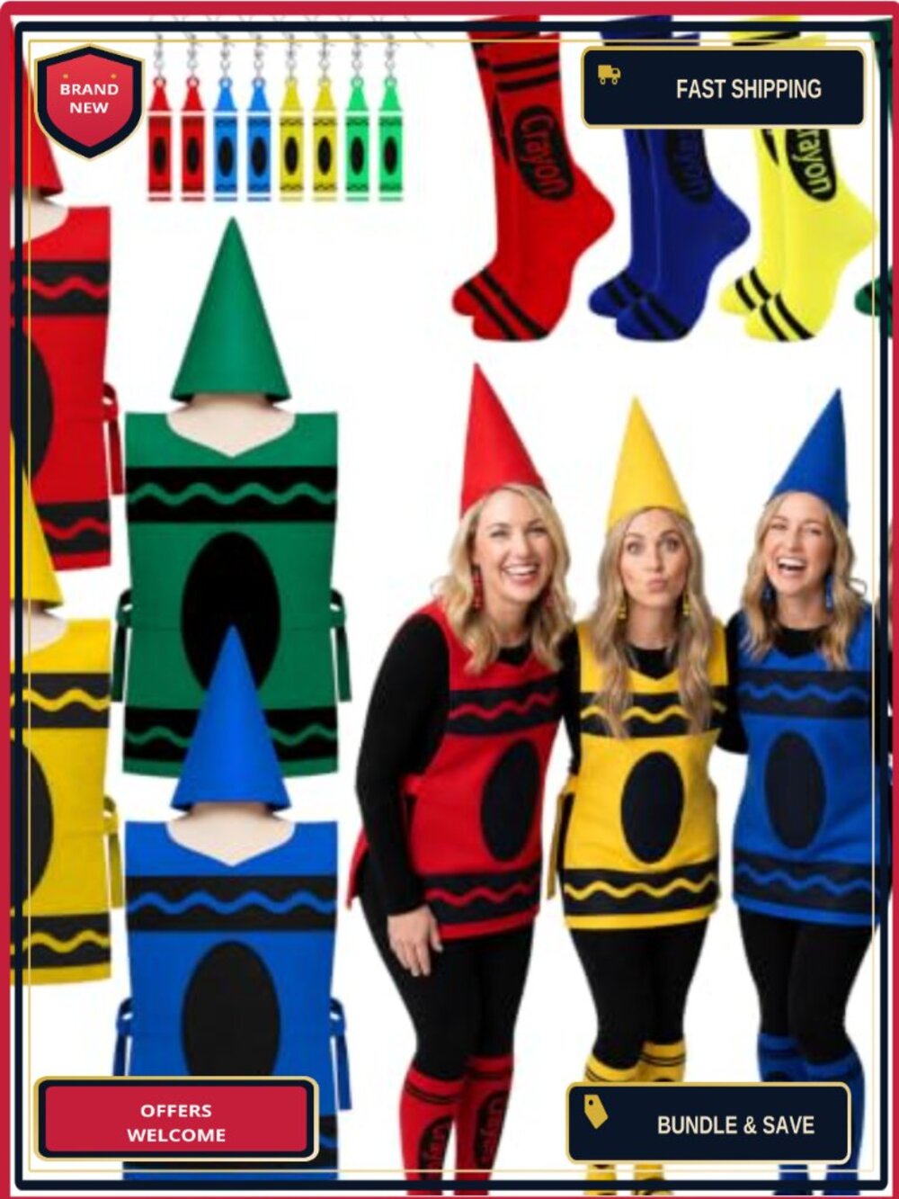 Crayon Costume Set 4 Felt Outfits Hats Socks Halloween Group Women